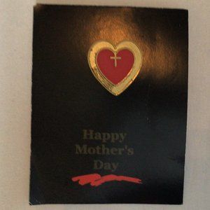 Mother's Day Pin - Red Heart with gold trim and cross